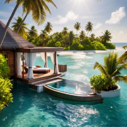 Maldives' clear waters and bungalows, one of the most beautiful places in the world.