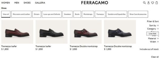 Salvatore Ferragamo luxury shoe brands offering classic shoes.