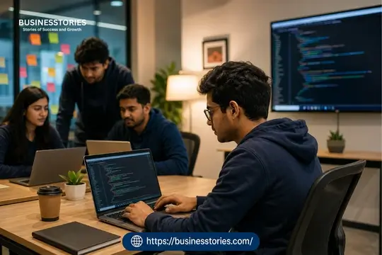 CodersBrain tech talent training with software developers working on real coding projects in a modern office with team collaboration and hands-on learning 