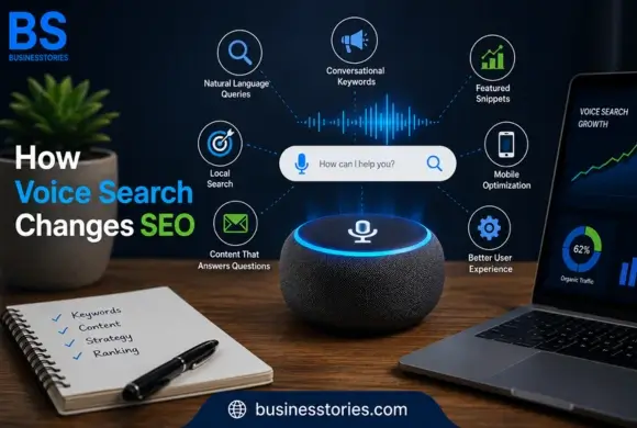 Voice search optimization with natural language queries, conversational keywords, featured snippets, local search, and mobile SEO strategies.