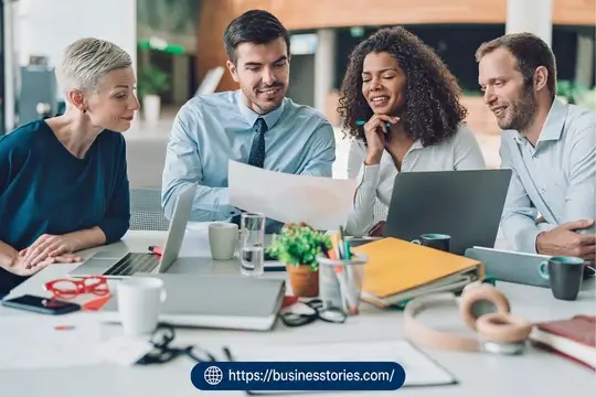 Business team discussing zero-budget marketing hacks for local business growth in office meeting