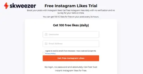 Skweezer free instagram likes without password, Just instant Instagram likes for free.