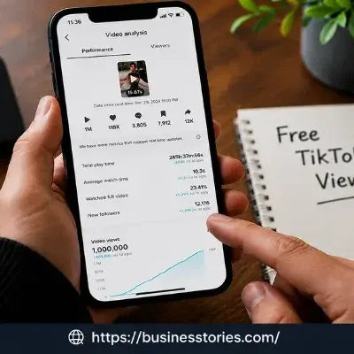 Free TikTok Views 100% working methods and tools 2026 guide showing TikTok analytics growth on smartphone