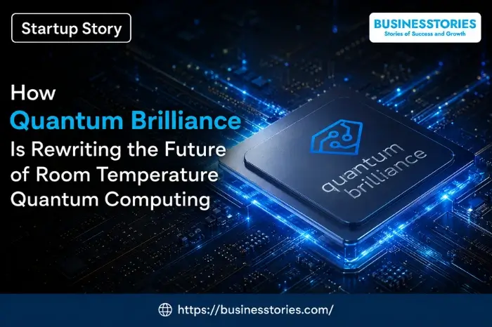 Quantum Brilliance quantum computing chip on a futuristic circuit board representing room temperature quantum computing innovation and startup technology.