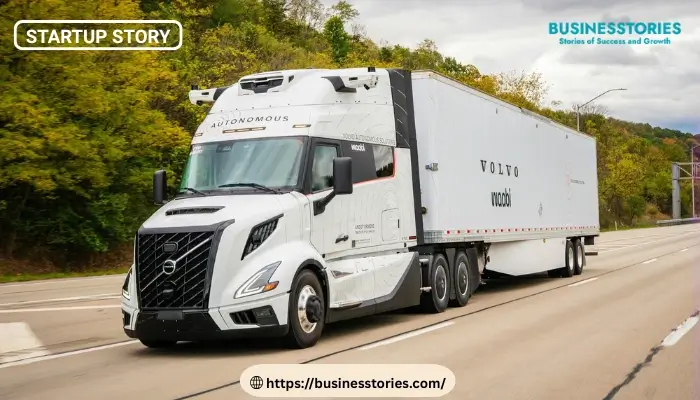 Waabi autonomous self-driving truck on a highway showcasing generative AI technology for autonomous freight transportation.