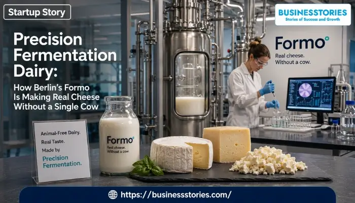 Formo precision fermentation dairy facility producing animal-free cheese without cows using innovative food biotechnology.