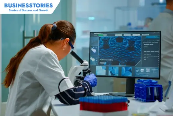 Scientist researching AI-designed microbes in a biotechnology laboratory during the Generative Biology Boom to advance healthcare innovation.