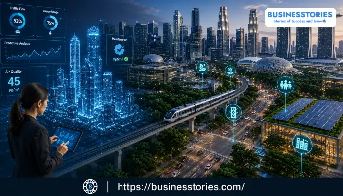 Digital Twins and AI improving smart city infrastructure, transportation, and urban planning in Singapore.