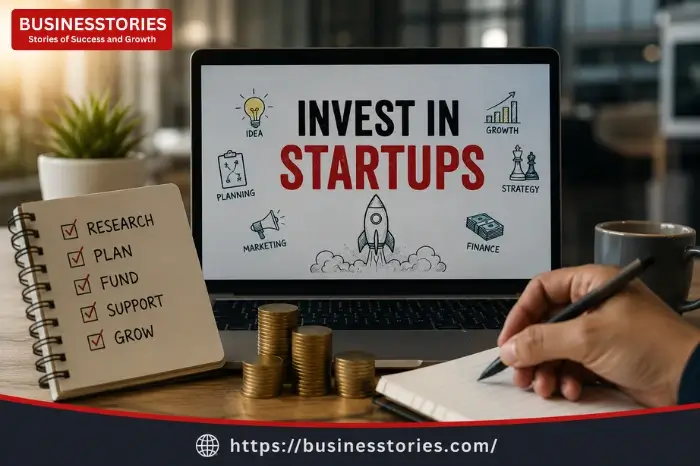 Beginner researching how to invest in startups with funding plans, growth strategy, and early-stage investment concepts.