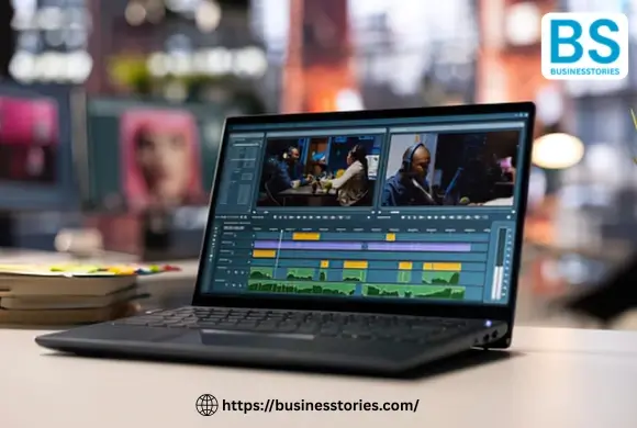 Laptop displaying video editing software used for fast video clipping, trimming, and timeline editing