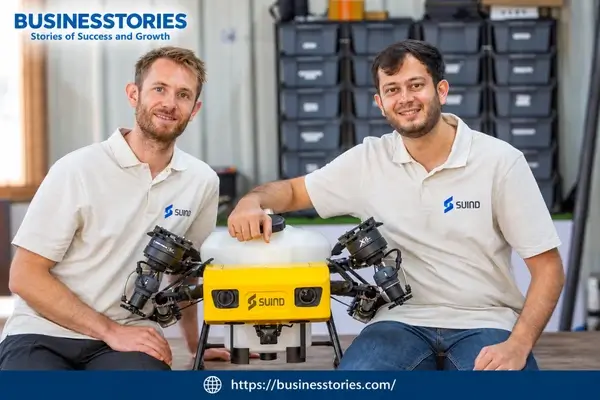 SUIND founders Kunal Shrivastava and Kevin Kleber with autonomous drone technology