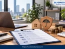 Startup business insurance costs with insurance documents, money, and business protection symbols