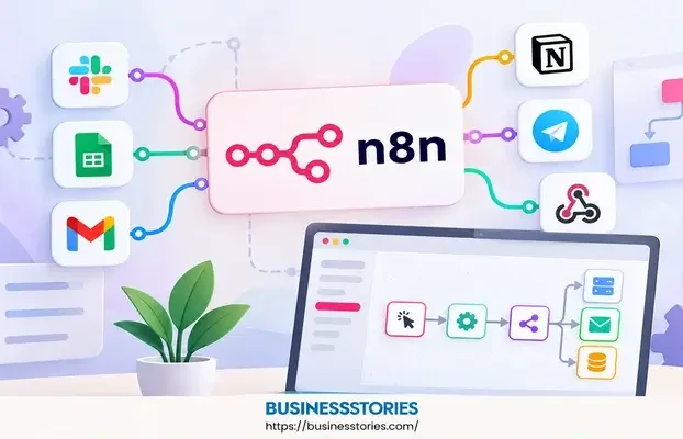 n8n workflow automation tool connecting apps and automating tasks through visual workflows.