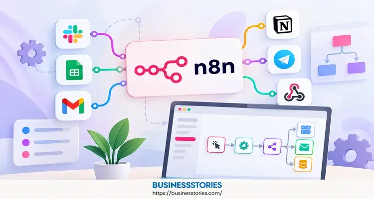 n8n workflow automation tool connecting apps and automating tasks through visual workflows.